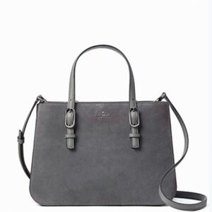 Kate Spade New York Medium Triple Gusset Satchel Crossbody in Gray Suede